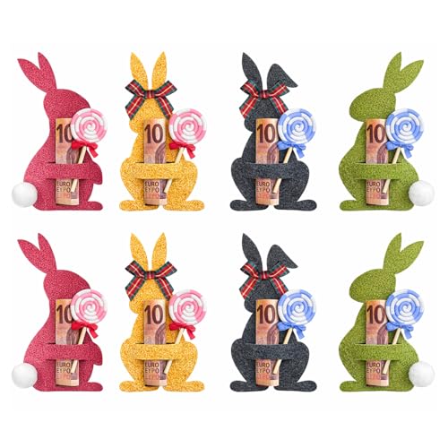 16-Teilig Ostergeschenke Geldgeschenk Ostern Set, Filz Osterhasen Geldgeschenk Verpackung Mit Pompons Und Schleifen, Kreative Osterdeko Für Erwachsene Und Familie, Ostergeschenke Kinder