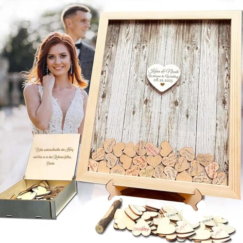 Neamon Gästebuch Hochzeit Holz Blanko Taufbuch Gästebuch Geburtstag Babyparty Taufe Holz Hochzeitsalbum 120 Herzen