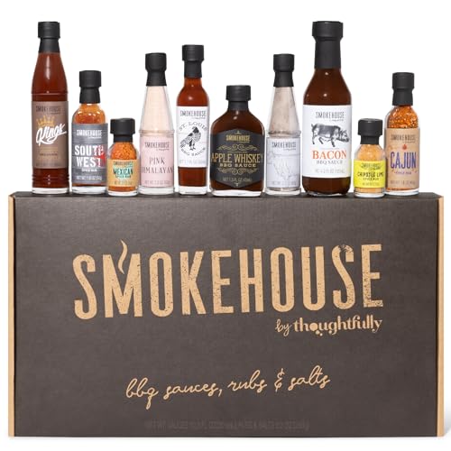 Smokehouse by Thoughfully BBQ Probier-Set - Geschenkbox mit veganen Barbecue Grill-Saucen, Salzen & Trockenmarinaden - 10er Set