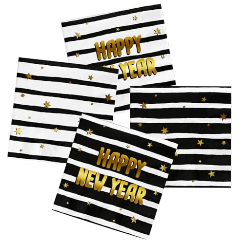 Folat 63756 Servietten - BlackGold HNY - 33 x 33 cm - 20 Stück - Silvester Deko, Neujahrs Party, Neujahr Silvesterdeko, Frohes Neues Jahr, Happy New Year