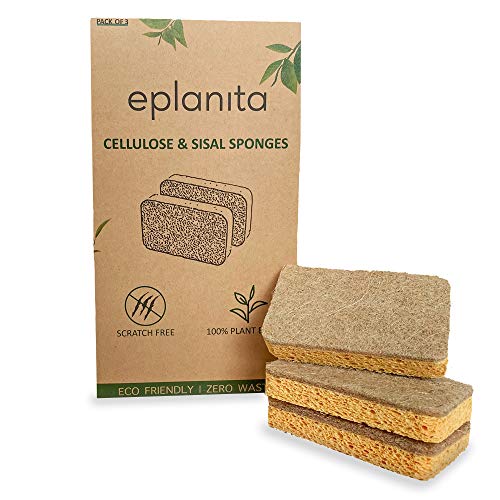 eplanita Natur Zelluloseschwamm und Sisalschwamm (3er-Pack) Bio Reinigungsschwamm, Küchenschwamm, Spülschwamm, Geschirrschwamm, Biologisch Abbaubar, Umweltfreundlich, Wiederverwendbar und Nachhaltig