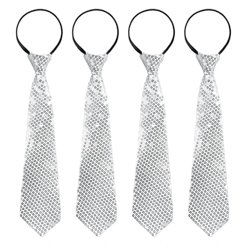 GYIOFAI 4 Stück Party Glitzernde Pailletten Krawatte, Glitzer Vorgebunden Krawatte mit Gummiband, Glitzer Junggesellenabschied Accessoires, für Disco Fasching Party Dance Karneval Performance (Silber)