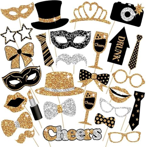 30 Stück Foto Requisiten,Fotobox Accessoires,Party Foto Booth Requisiten Dekorationen für Karneval, Hochzeit,Halloween,Weihnachten,Party Deko Zubehör,Tischdeko Geburtstag,Silvester DekoFoto Requisiten