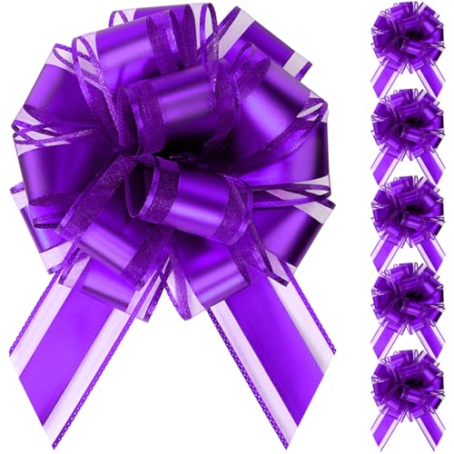 poeland 6 Stück Zieh-Schleifen, Schleifen dekorieren zum Geschenkeverpacken für Geschenkverpackung, Partydekoration, Autoschleifen Hochzeit, Valentinstag, Geburtstagsdekorationen (Lila)
