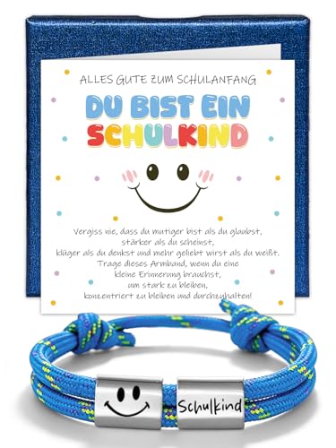 Schulkind 2026 Armband Junge Mädchen Smiley, Mutmacher Einschulung Geschenk