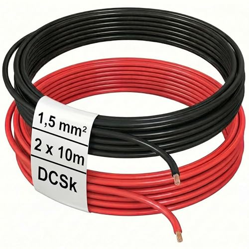 DCSk Fahrzeugleitung 1,5mm² 10m FLRY B asymmetrisch 1.5 mm² Kfz-Kabel Kfz Litze Set Farbe schwarz rot 1 5mm2