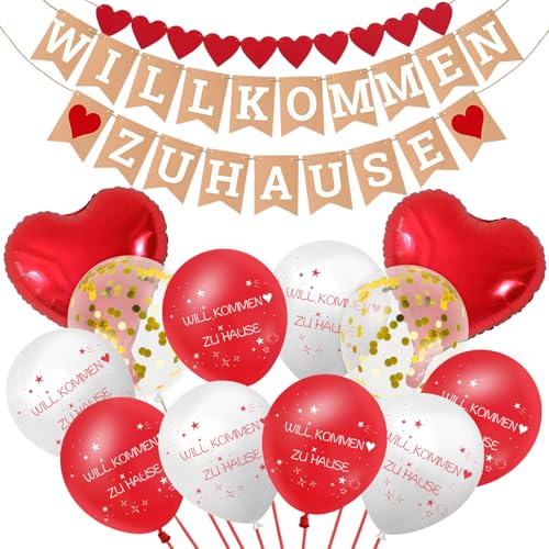 Willkommen Zuhause Girlande & Ballon Set 12 Ballons & 2 Girlanden für Welcome Home Deko Herzlich Willkommen zu Hause Ballons für Welcome Back für Einzugsparty, Baby Welcome, Rückkehr & Familienfeier