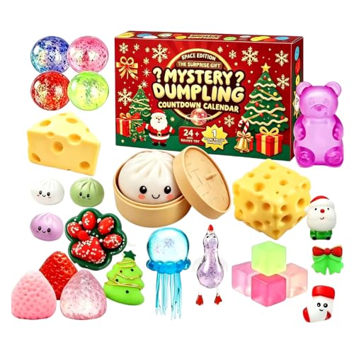 Weihnachts Adventskalender 2026 Knödeln,24 Tage Countdown Kalender Box Überraschungs Squeeze,sensorisches Spielzeug langsamer Rückholfunktion für Erwachsene,kreatives Geschenk Weihnachtsfeiern