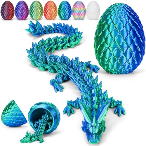 Merrwon 3D-Gedruckter Drache (28,5 cm) mit Drachenei - Kreative Spielzeug und Deko, Laserdunkelgrün