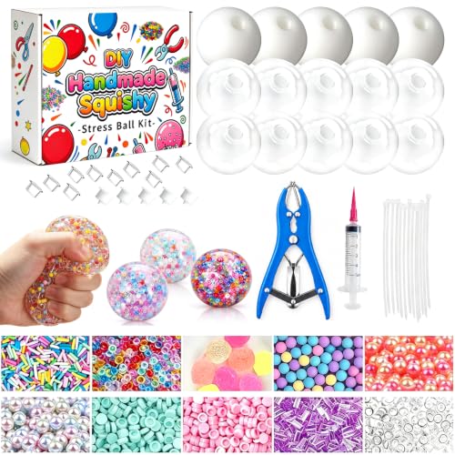 Squishy Selber Machen Set, DIY Anti Stress Spielzeug Stressball, DIY Squishy Set, DIY Stressball Making Kit mit 15 Squishies Hüllen und 10 Füllungen, DIY Bastelgeschenk zum Geburtstag Weihnachten