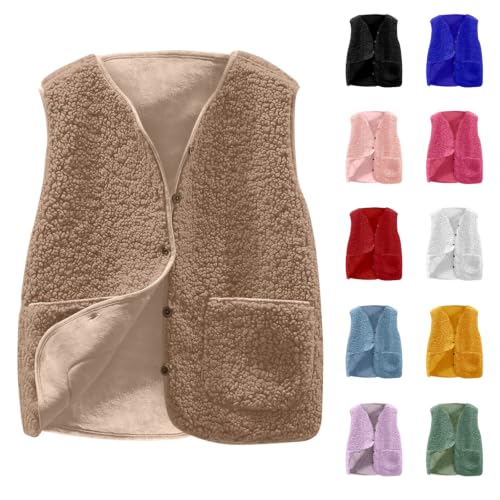 herbst kleidung damen,Teddy Weste Damen Ärmellose Fleeceweste Einfarbig Fleece Knöpfen teddywesten Herbst Winter Warm Ärmellos Plüschweste Kurz Fell Weste Casual Leicht Damenweste Übergangsjacke