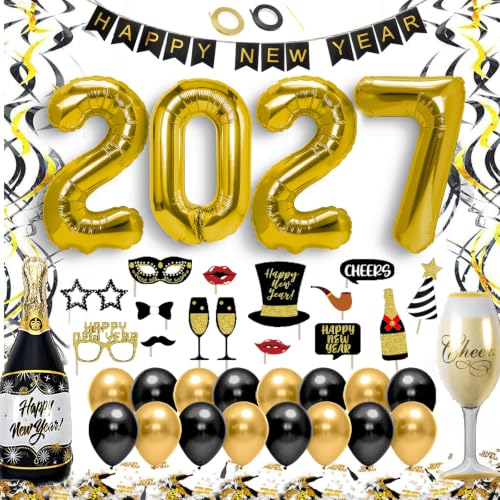 Silvester Deko 2027 Gold XXL Set mit Girlande & Party Accessoires