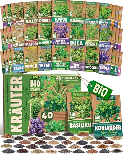 ZenGreens® Bio Kräutersamen Set - 40 samenfeste Sorten - Saatgut