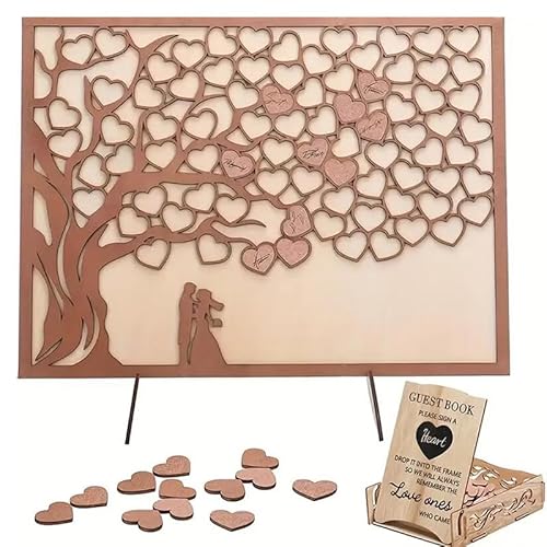 Ltstor 1 Satz Holz Herz Baum Hochzeit Nachrichtenbuch Ersatz, Hochzeitstag Veranstaltung Party Esstisch Zentrum Dekoration, Herz Baum Design mit dekorativen Holzkisten (Braun)