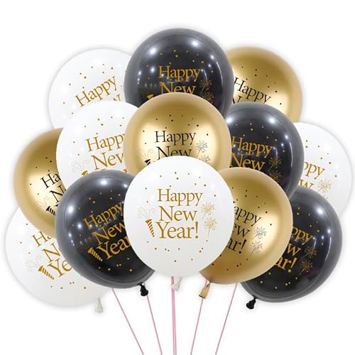 18 Stück Silvester Deko Luftballons 2025 Neujahr Silvesterdeko Helium Ballons Schwarz Gold Latex ballons Set für Happy New Year Party Deko Unisex Erwachsene