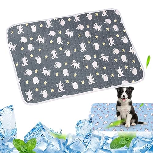 Generisch Kühlmatte Hund und Katzen, Kühldecke Selbstkühlende mit rutschfeste Punkten aus Latex-Füllung, Waschbar Haustier, Reisematte, Geeignet für Auto Zuhause Unterwegs (Graue Katze, 90x70cm)