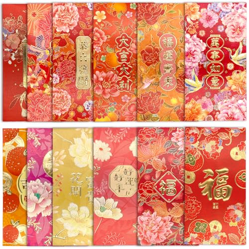 FAURAPMNG 12pcs chinesisches neues Jahr rote Umschläge, Große Hong Bao Lucky Money Cash -Umschläge Rote Pakete Lai Sehen Sie für das Neujahr, Frühjahrsfest, Hochzeit, Geburtstag usw