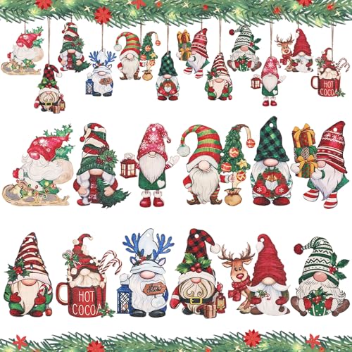 Kesote Holzanhänger Weihnachten Deko Anhänger 24x Weihnachtsanhänger Holz Nikolaus Weihnachtsbaumschmuck zum Basteln Christbaumschmuck (12 Motive)