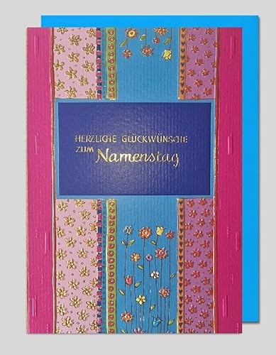 Michel Verlag Elegante Glückwunschkarte Zum NAMENSTAG | Klappkarte liebevoll gestaltet | Grußkarte zum Gedenktag Heilige | inkl. Umschlag, Format 17,5 x 11cm, Made in DE (Blümchen)