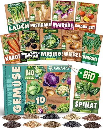 ZenGreens® Bio Wintergemüsesamen Set - 10 samenfeste Sorten - Saatgut